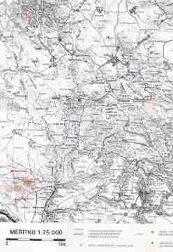 Mapa se zaznačenými bunkry kolem Osinalic na Kokořínsku. Rok 1996
